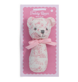 Two's Company Animal Toile Pattern Teddy Bear Rattle, Pink