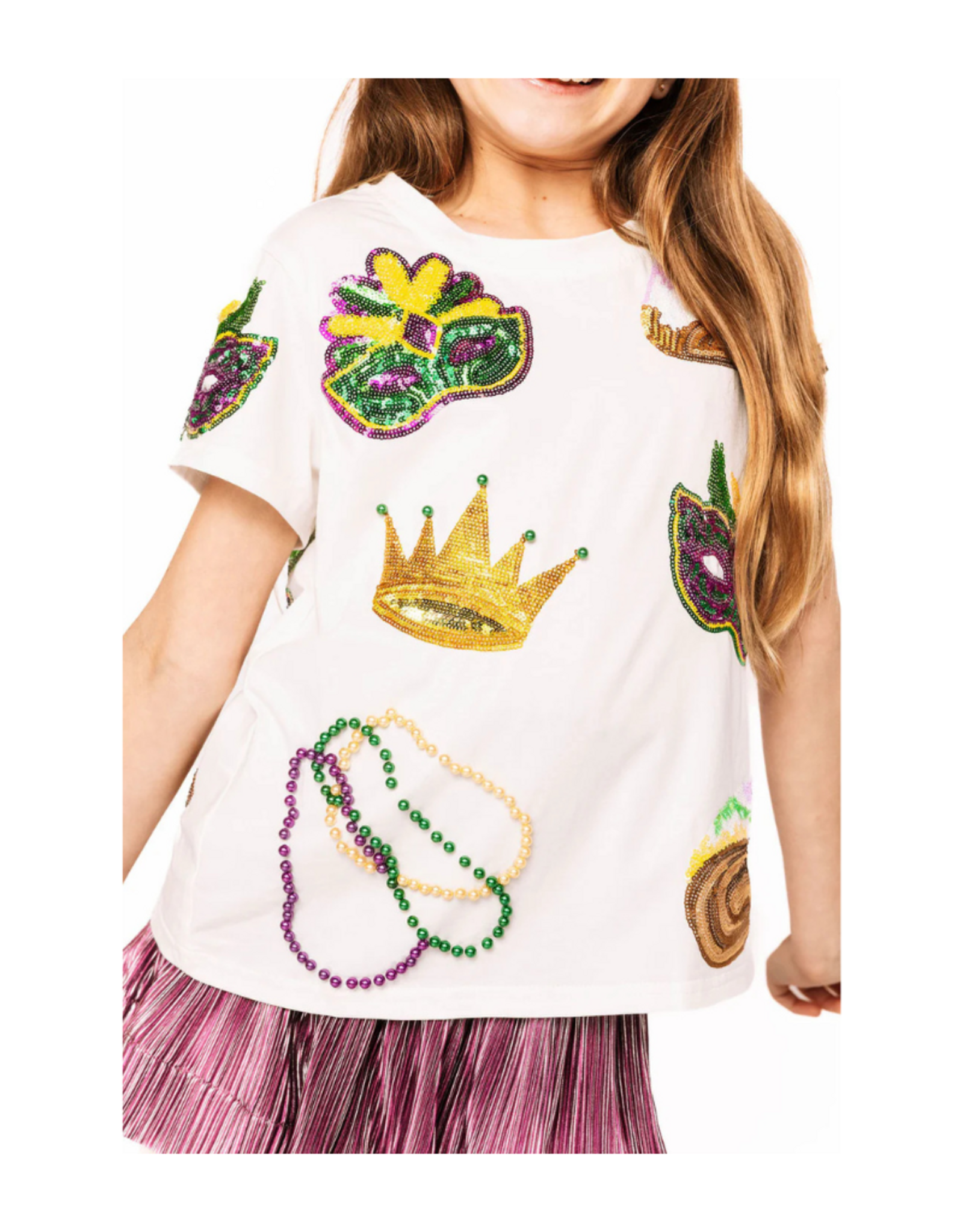 Queen of Sparkles Kids White Mardi Gras Icon Tee