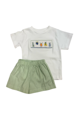 Lulu Bebe LLC Smocked Green Tom Short Set, Insect