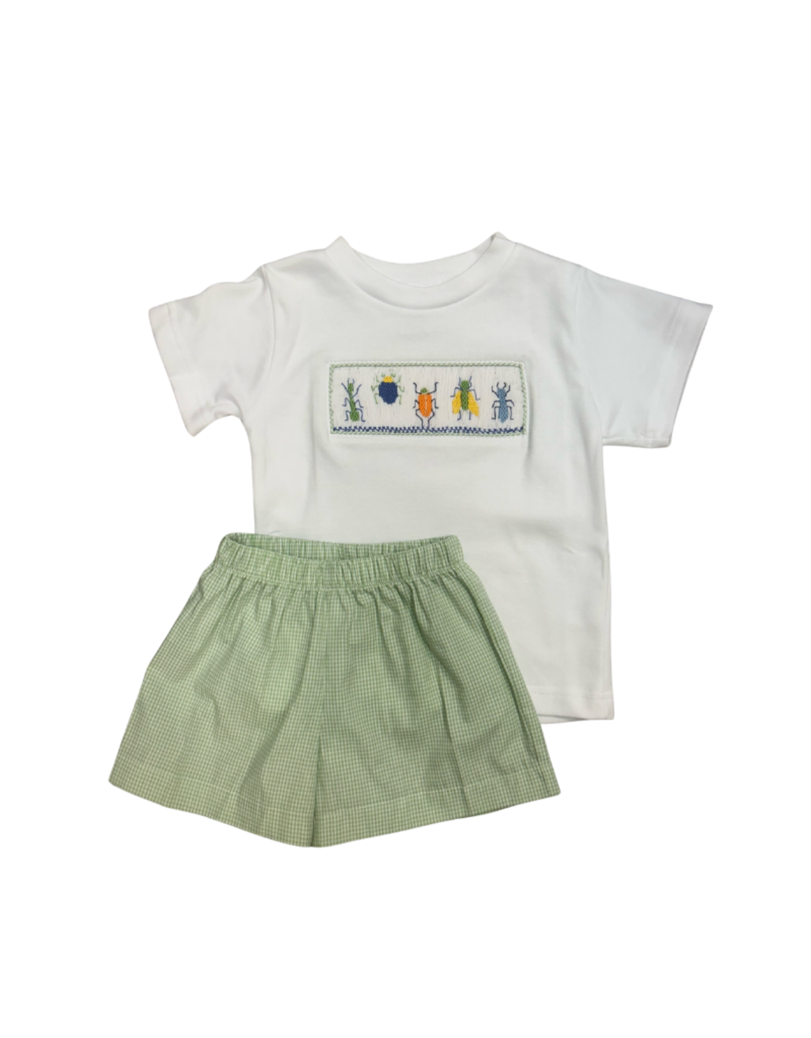 Lulu Bebe LLC Smocked Green Tom Short Set, Insect