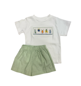 Lulu Bebe LLC Smocked Green Tom Short Set, Insect