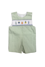 Lulu Bebe LLC Pete Smocked Insect Shortall, Green Gingham