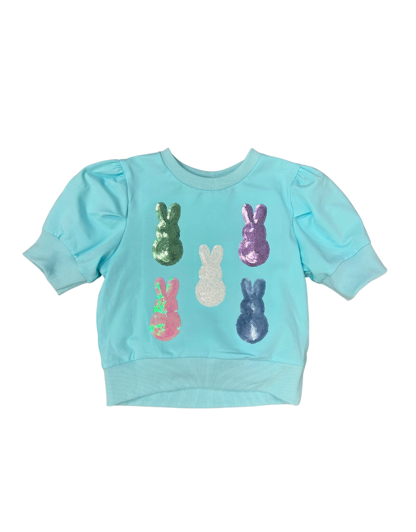 Lulu Bebe LLC Aqua Sequins Peeps Puff Sleeve Top