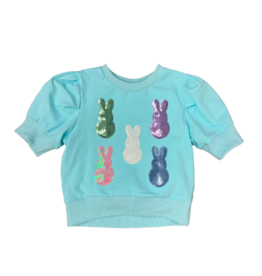 Lulu Bebe LLC Aqua Sequins Peeps Puff Sleeve Top