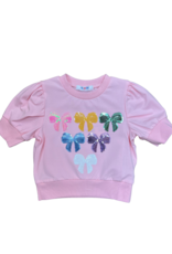Lulu Bebe LLC Bows Sequin Puff Sleeve SS Shirt Pink