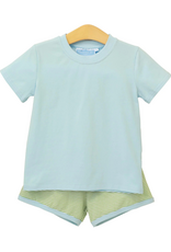 Trotter Street Kids Thomas Short Set, Green Stripe/Lt Blue