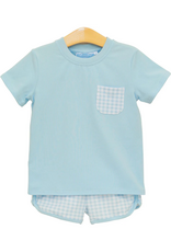 Trotter Street Kids Madden Short Set, Light Blue Gingham