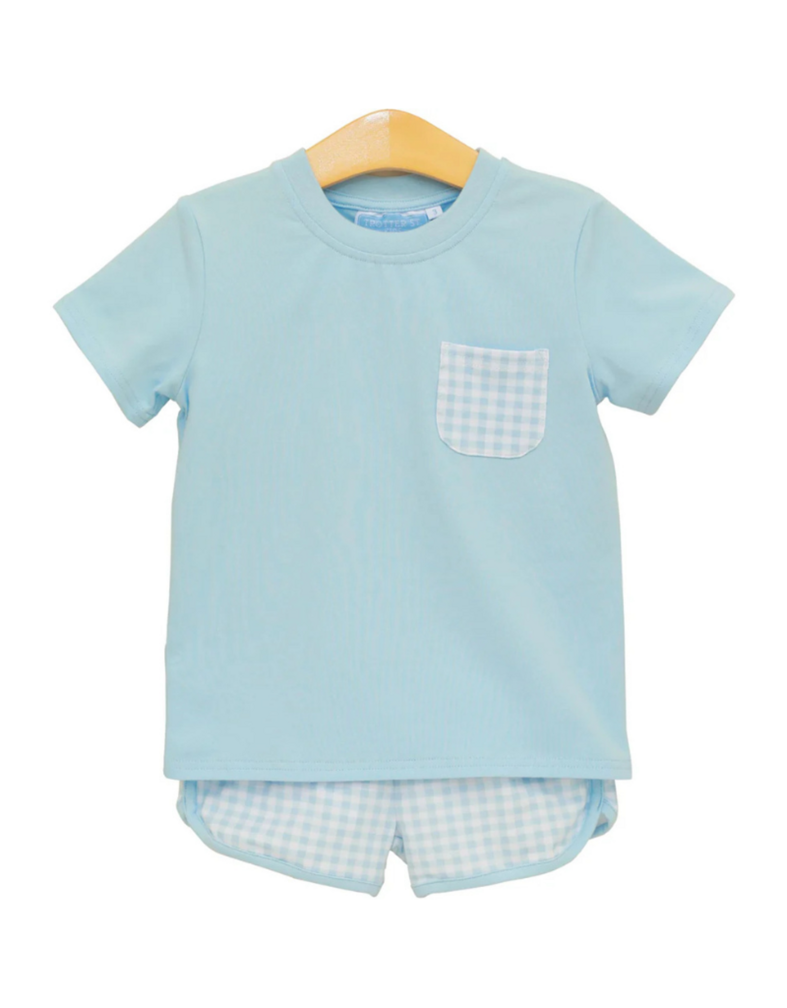 Trotter Street Kids Madden Short Set, Light Blue Gingham