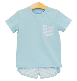 Trotter Street Kids Madden Short Set, Light Blue Gingham