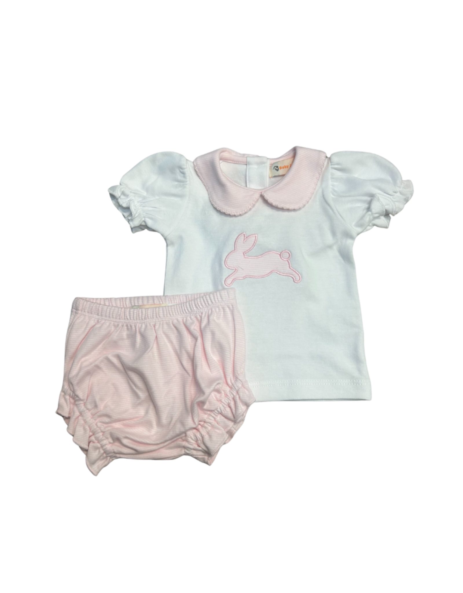 Luigi Pink Stripe Bunny Applique Diaper Set