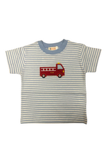 Luigi Blue Stripe Shirt with Fire Truck Applique