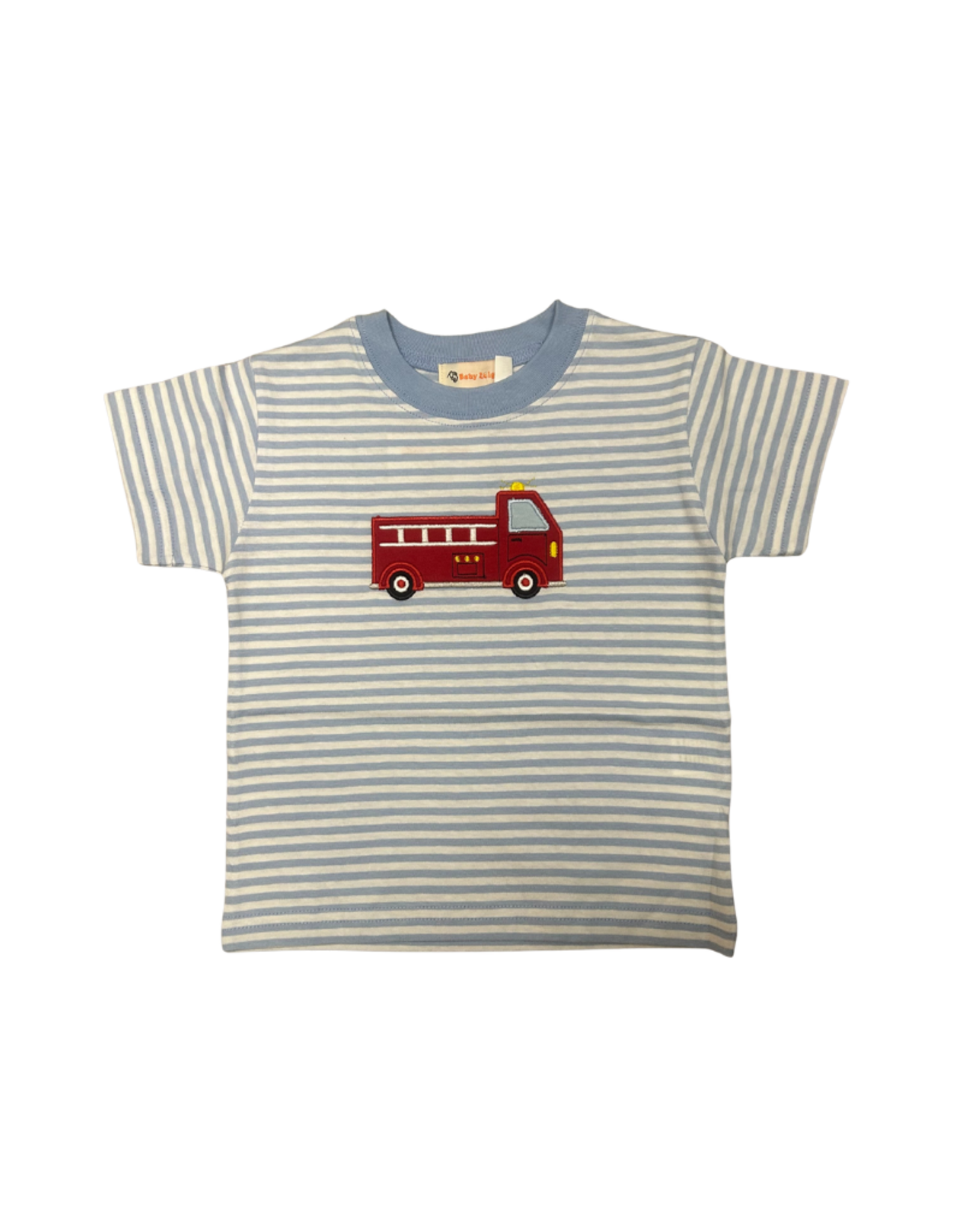 Luigi Blue Stripe Shirt with Fire Truck Applique