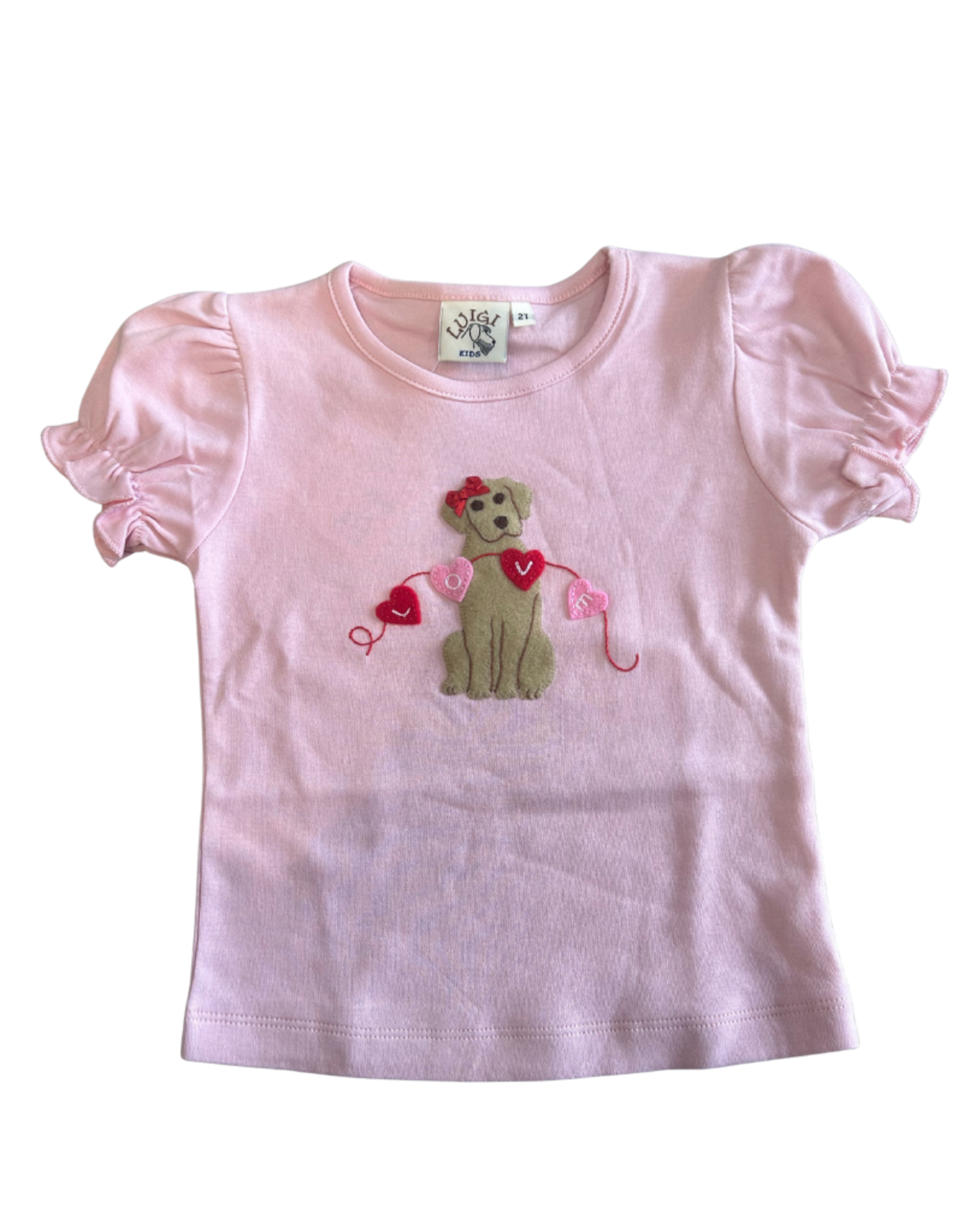 Luigi Pink Shirt with Labs and LOVE Banner