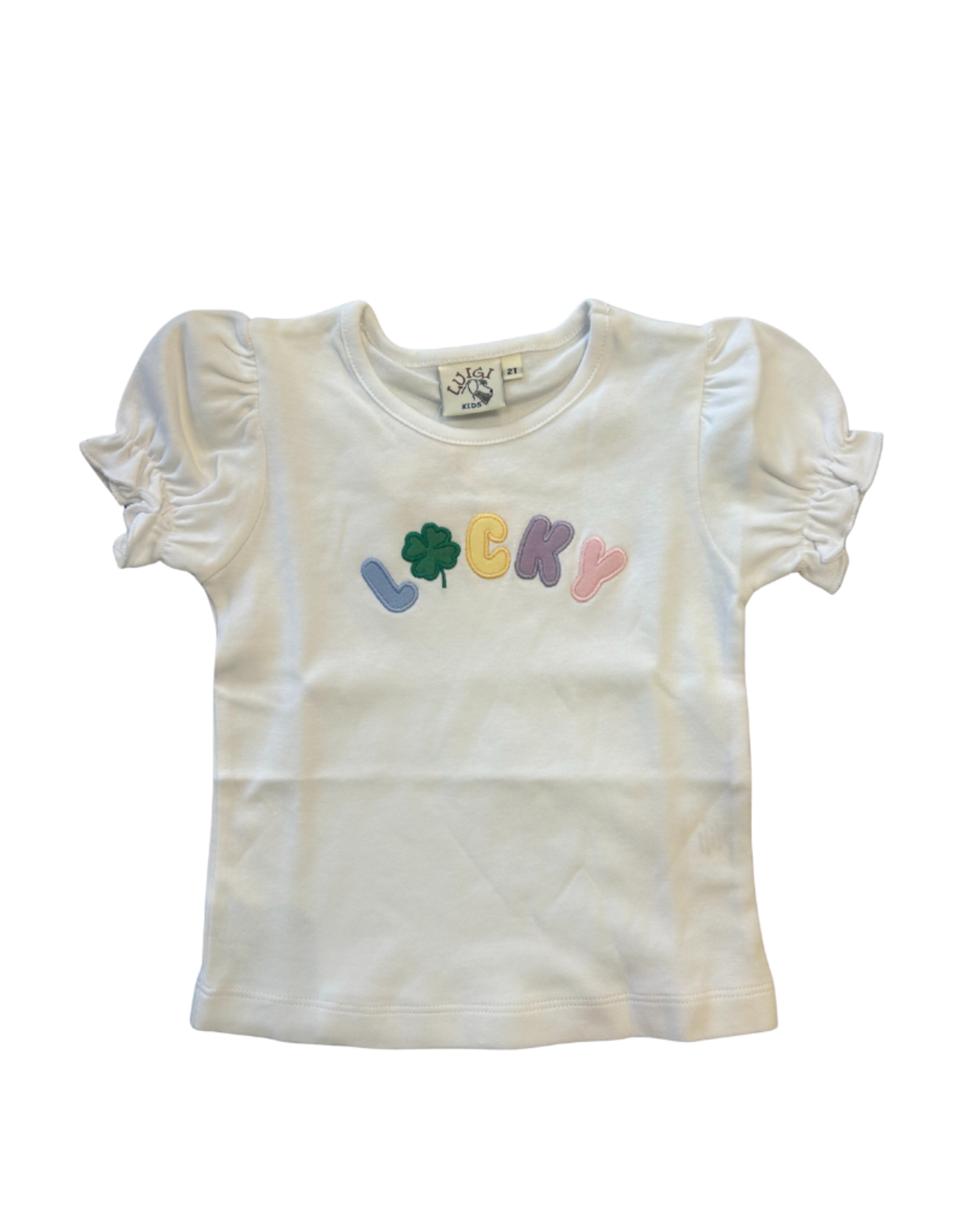 Luigi White Ruffle Shirt with LUCKY Applique