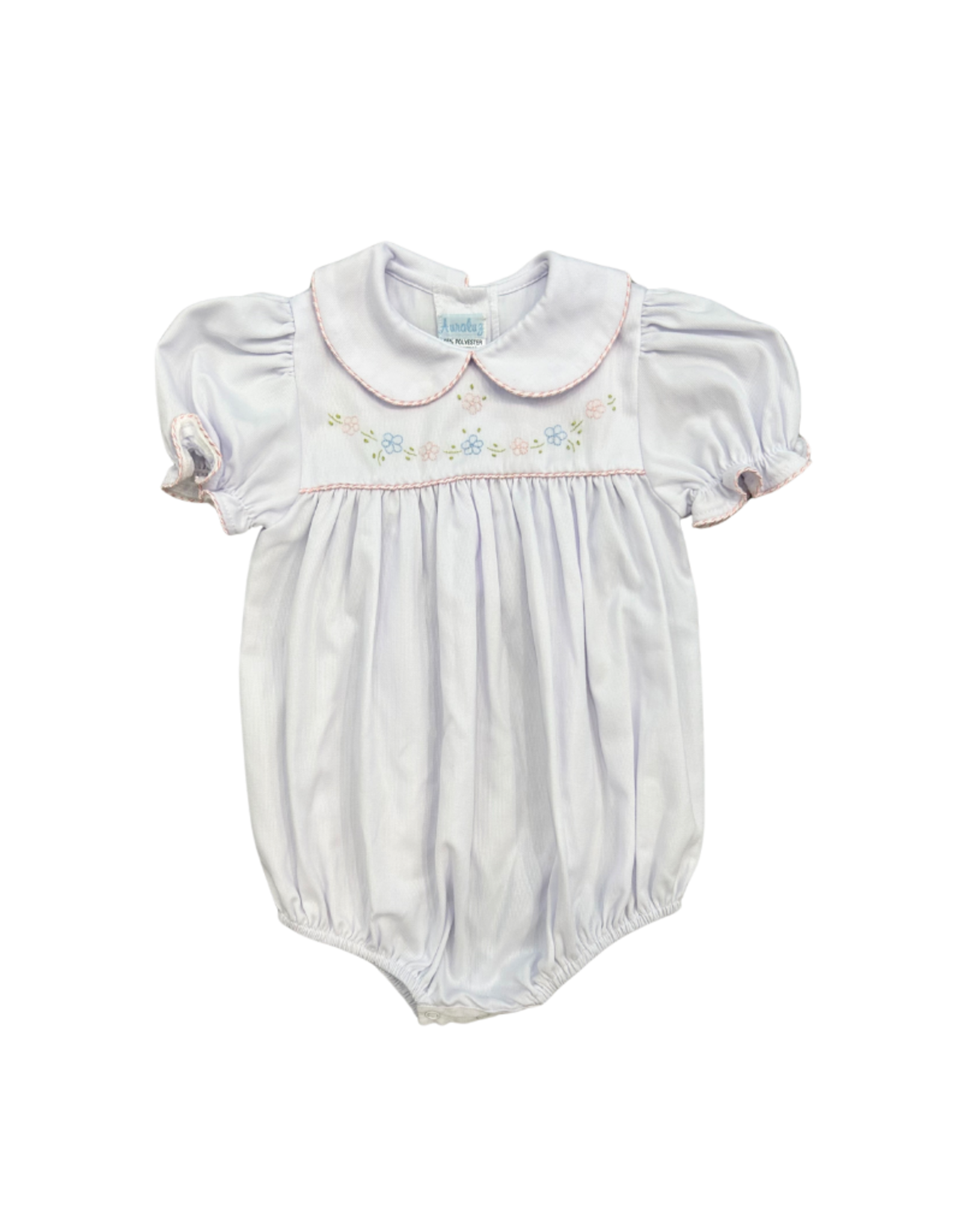 Auraluz White Pique Bubble w/ Pink Flower Detail