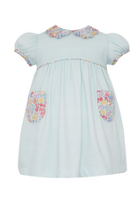 Petit Bebe Aqua Stripe Knit Float Dress w/ Floral Collar