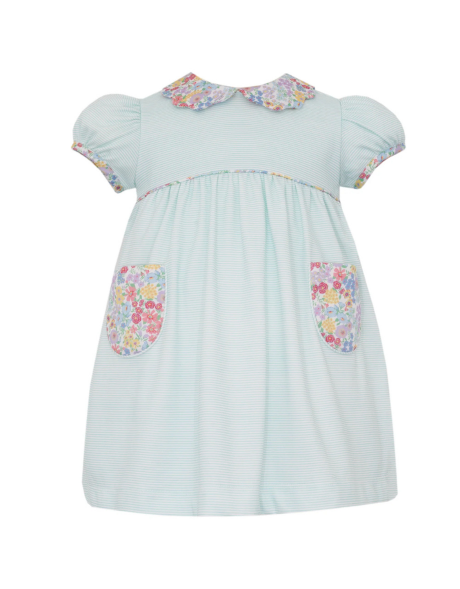 Petit Bebe Aqua Stripe Knit Float Dress w/ Floral Collar