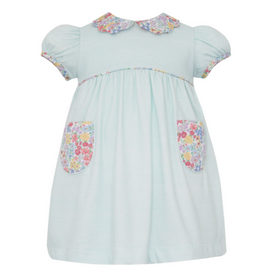 Petit Bebe Aqua Stripe Knit Float Dress w/ Floral Collar