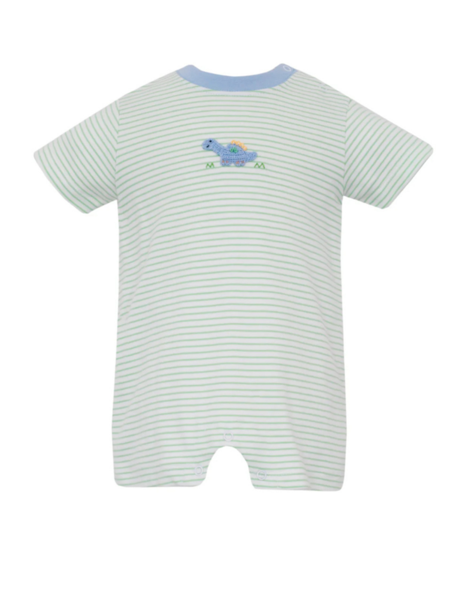 Petit Bebe Dino Green Stripe Knit Romper
