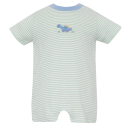 Petit Bebe Dino Green Stripe Knit Romper