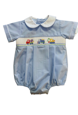 Petit Bebe Light Blue Poplin Trucks Boy Bubble