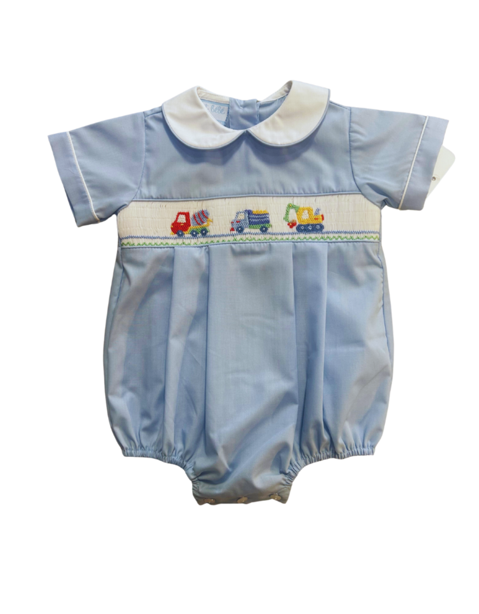 Petit Bebe Light Blue Poplin Trucks Boy Bubble