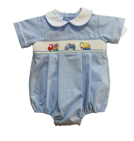 Petit Bebe Light Blue Poplin Trucks Boy Bubble