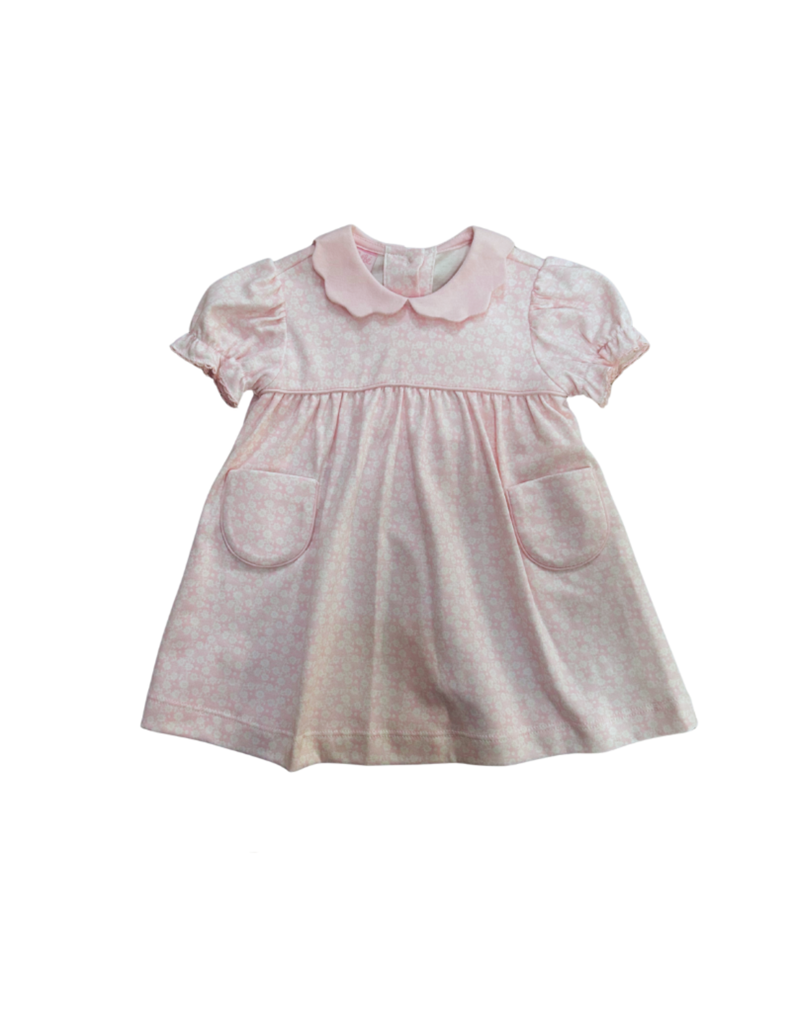 Petit Bebe Pink Knit Floral Float Dress w/ Scalloped Collar