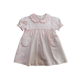 Petit Bebe Pink Knit Floral Float Dress w/ Scalloped Collar