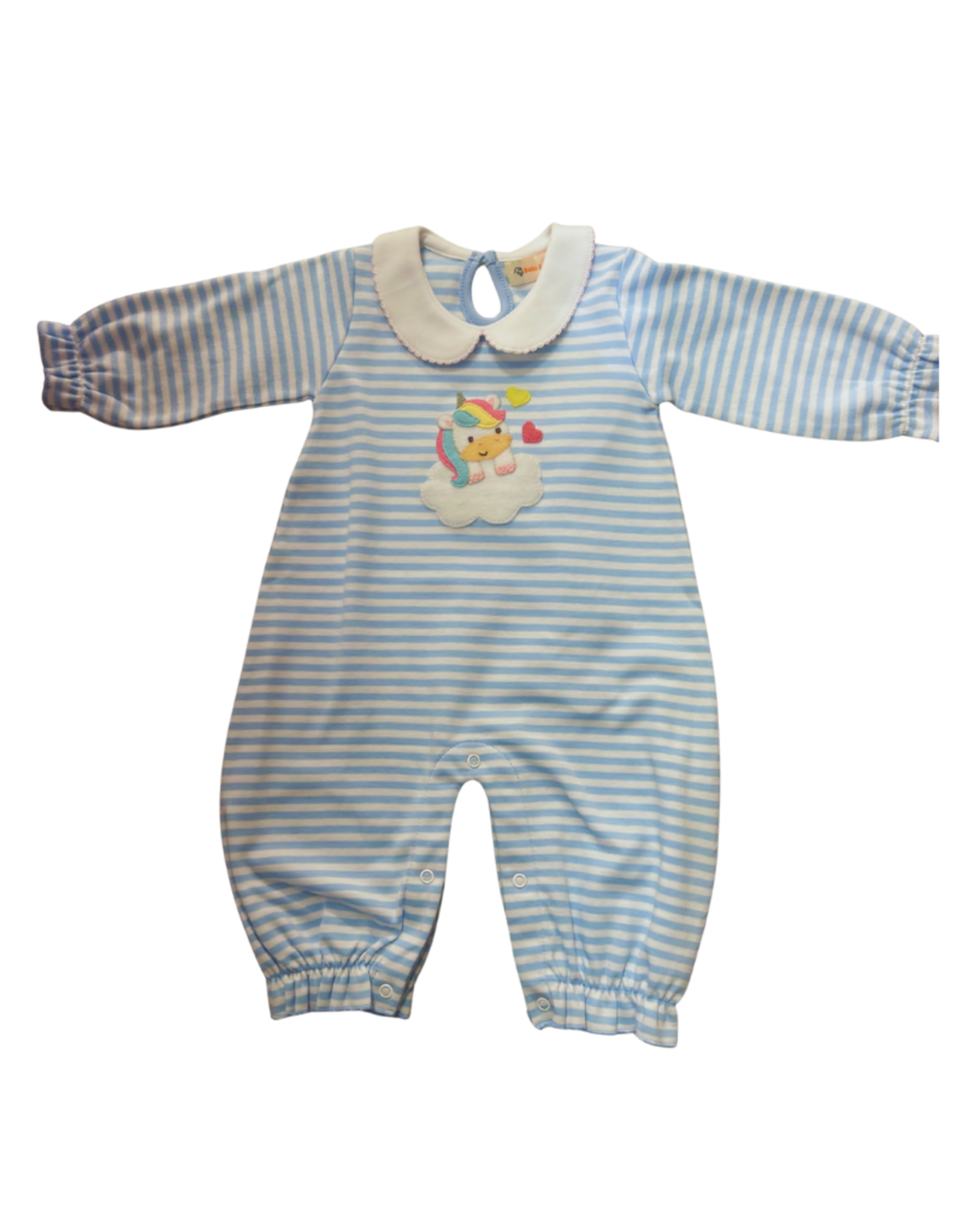 Luigi LS Sky Blue Stripe Unicorn Romper