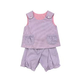 Rosalina Purple/Pink Gingham Reversible Short Set w/ Pockets
