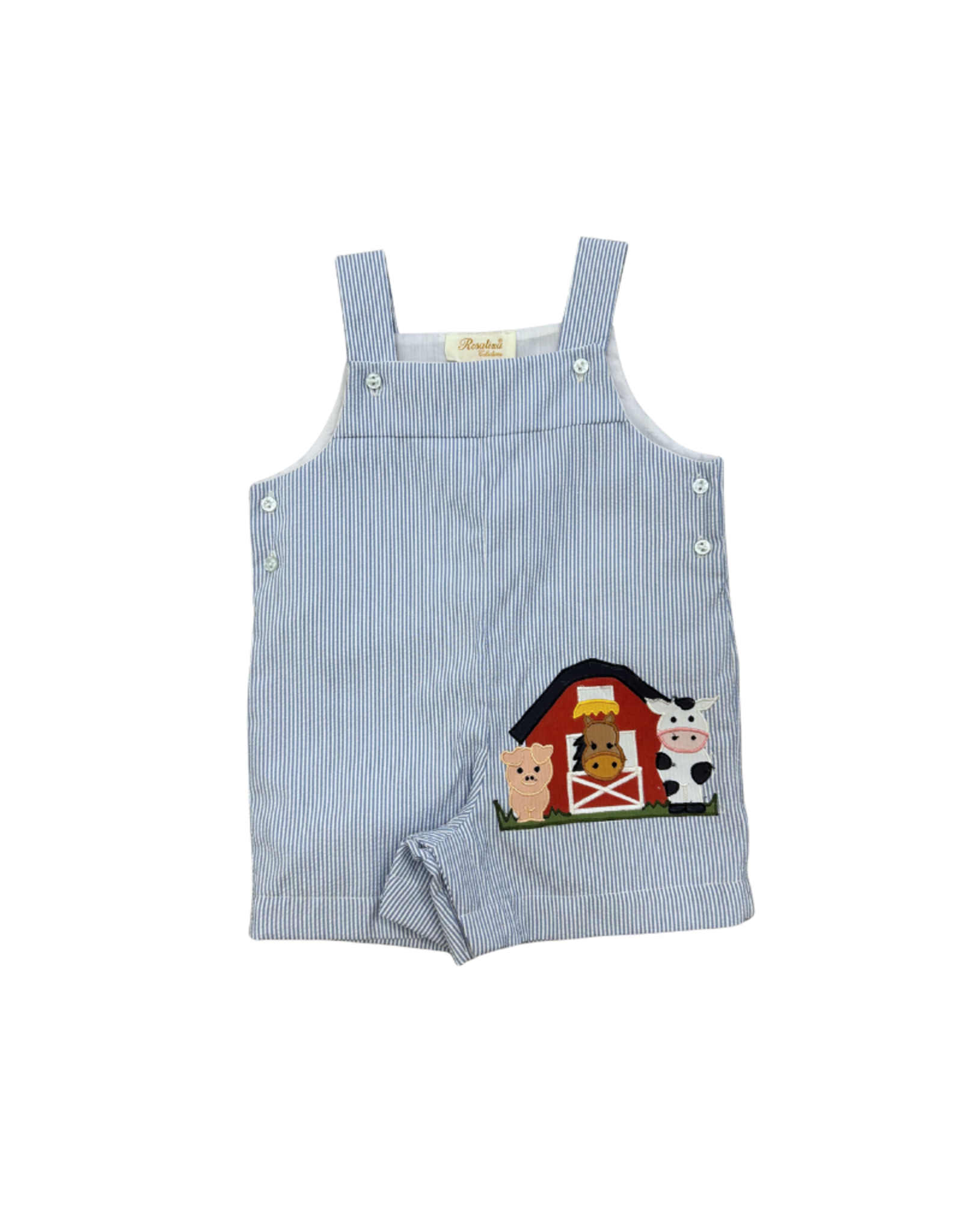 Rosalina Light Blue Seersucker Farm House Romper