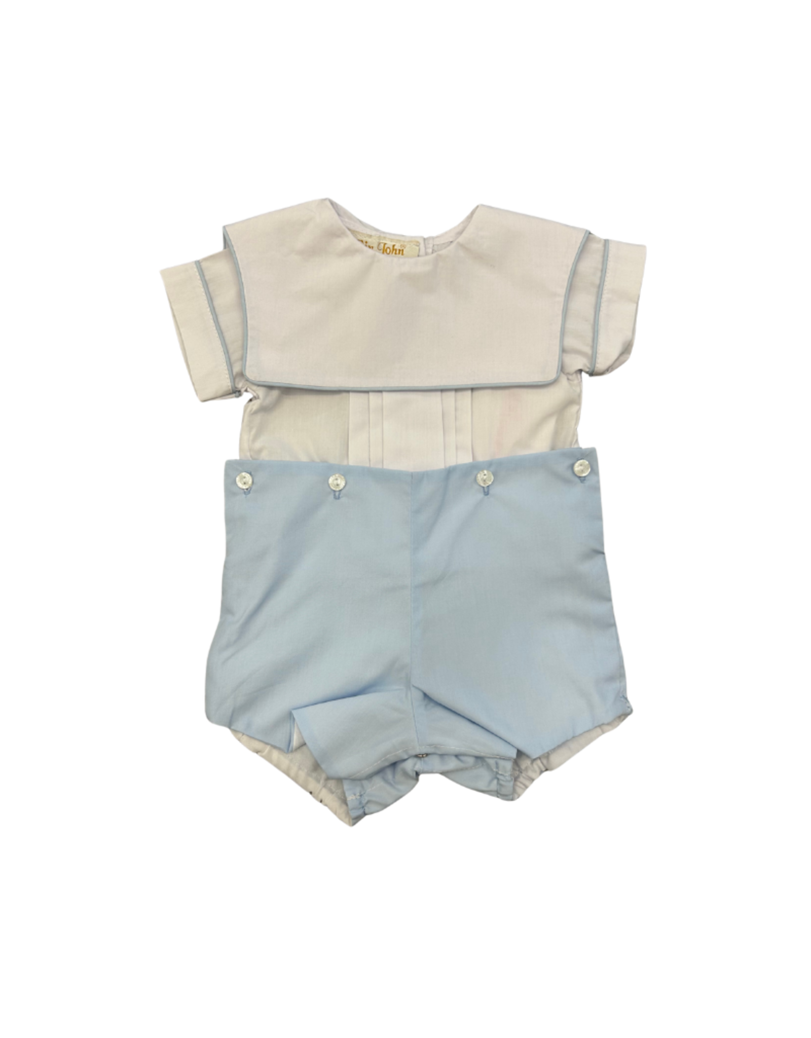 Rosalina White/Blue Buttoned Short Set w/ Square Collar