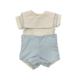 Rosalina White/Blue Buttoned Short Set w/ Square Collar