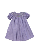 Rosalina Purple Gingham Bishop Floral Smocked Dress