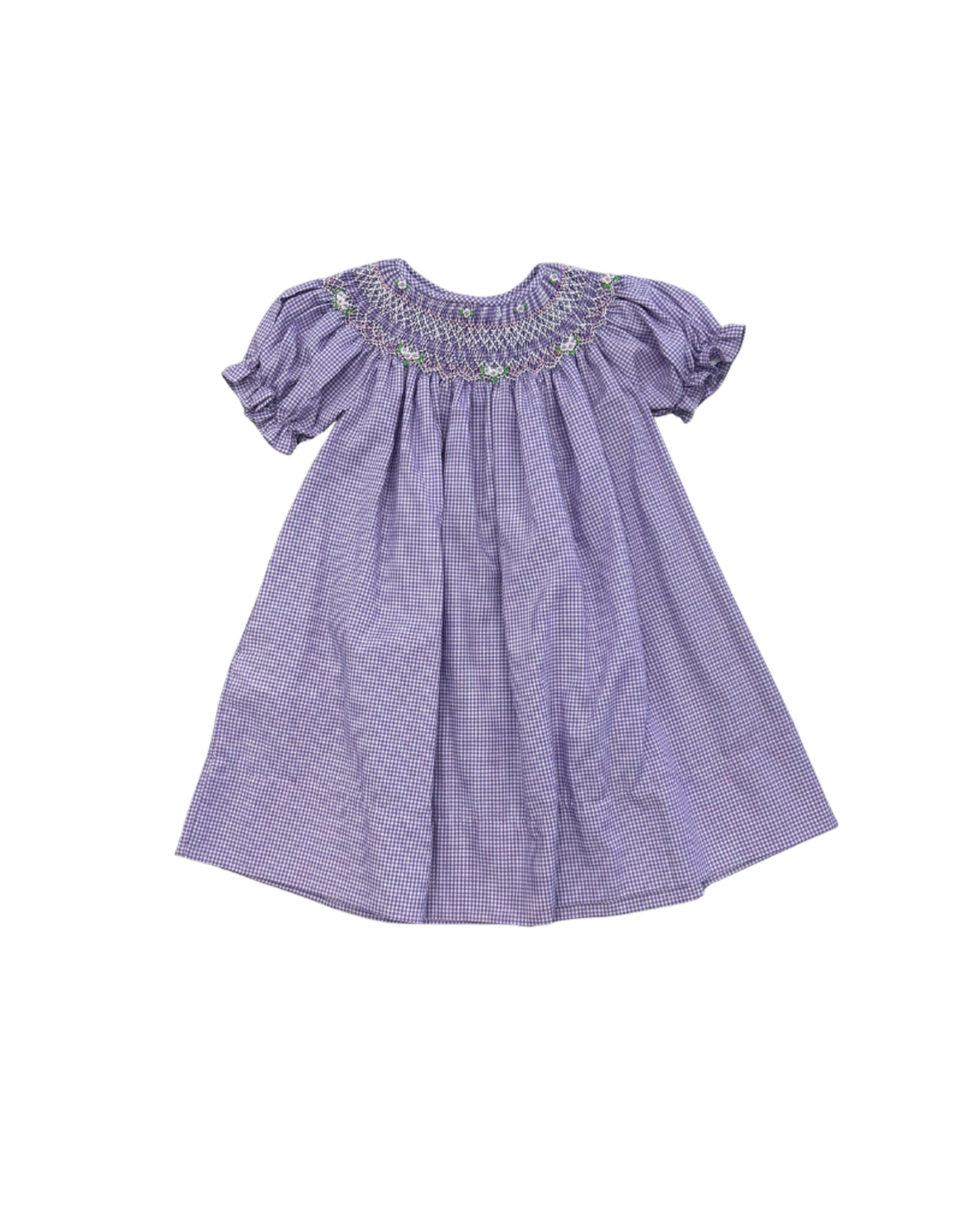 Rosalina Purple Gingham Bishop Floral Smocked Dress