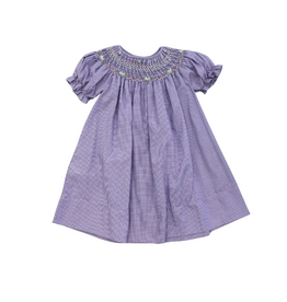 Rosalina Purple Gingham Bishop Floral Smocked Dress