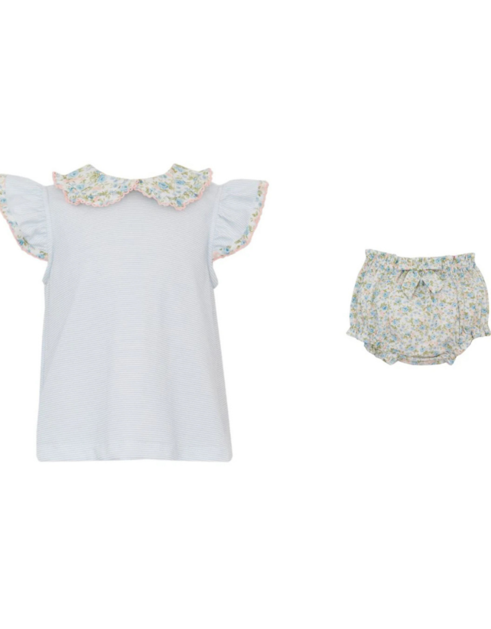 Petit Bebe Light Blue Stripe and Floral Bloomers Set