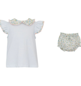 Petit Bebe Light Blue Stripe and Floral Bloomers Set