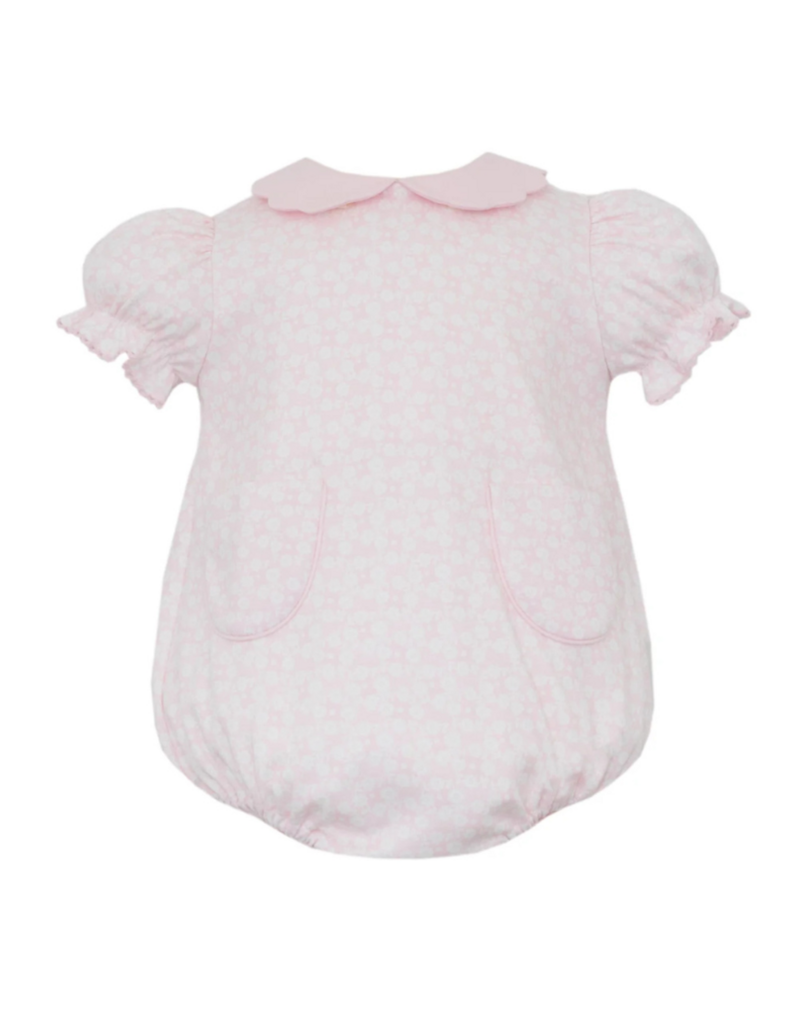 Petit Bebe Pink Knit Floral Bubble w/ Scalloped Collar