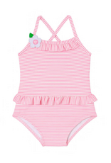 Florence Eiseman Pink Stripe Seersucker Swimsuit with Flower