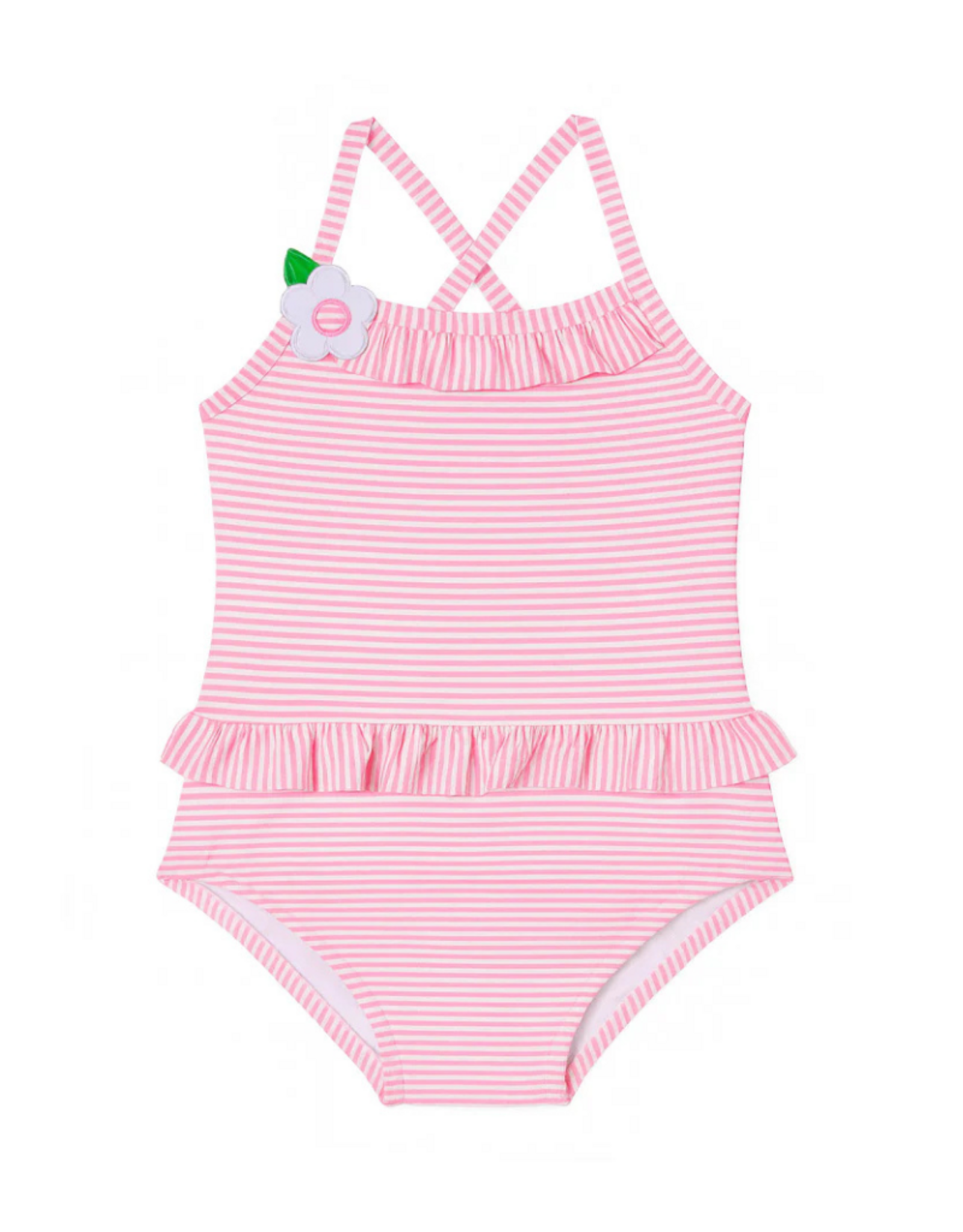 Florence Eiseman Pink Stripe Seersucker Swimsuit with Flower