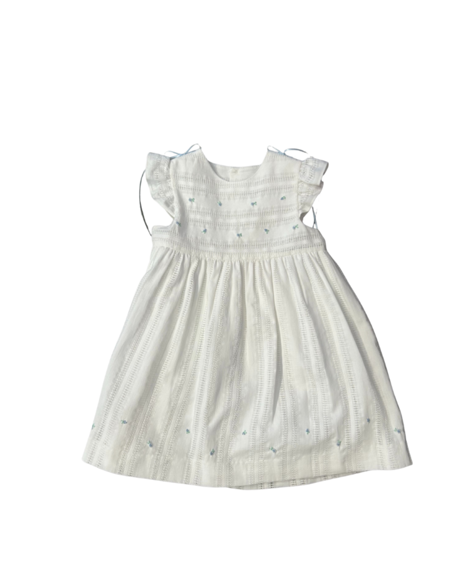 Luli & Me Filtire Mini Flowers Dress, White with Blue