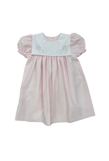 Auraluz Pink Square Collar SS Dress,  Ribbon Flower