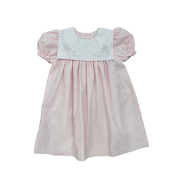 Auraluz Pink Square Collar SS Dress,  Ribbon Flower