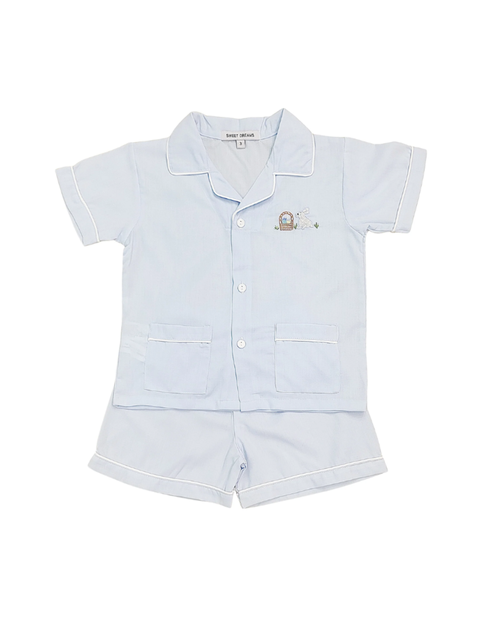 Sweet Dreams Blue Bunny and Basket Embroidered PJ Set