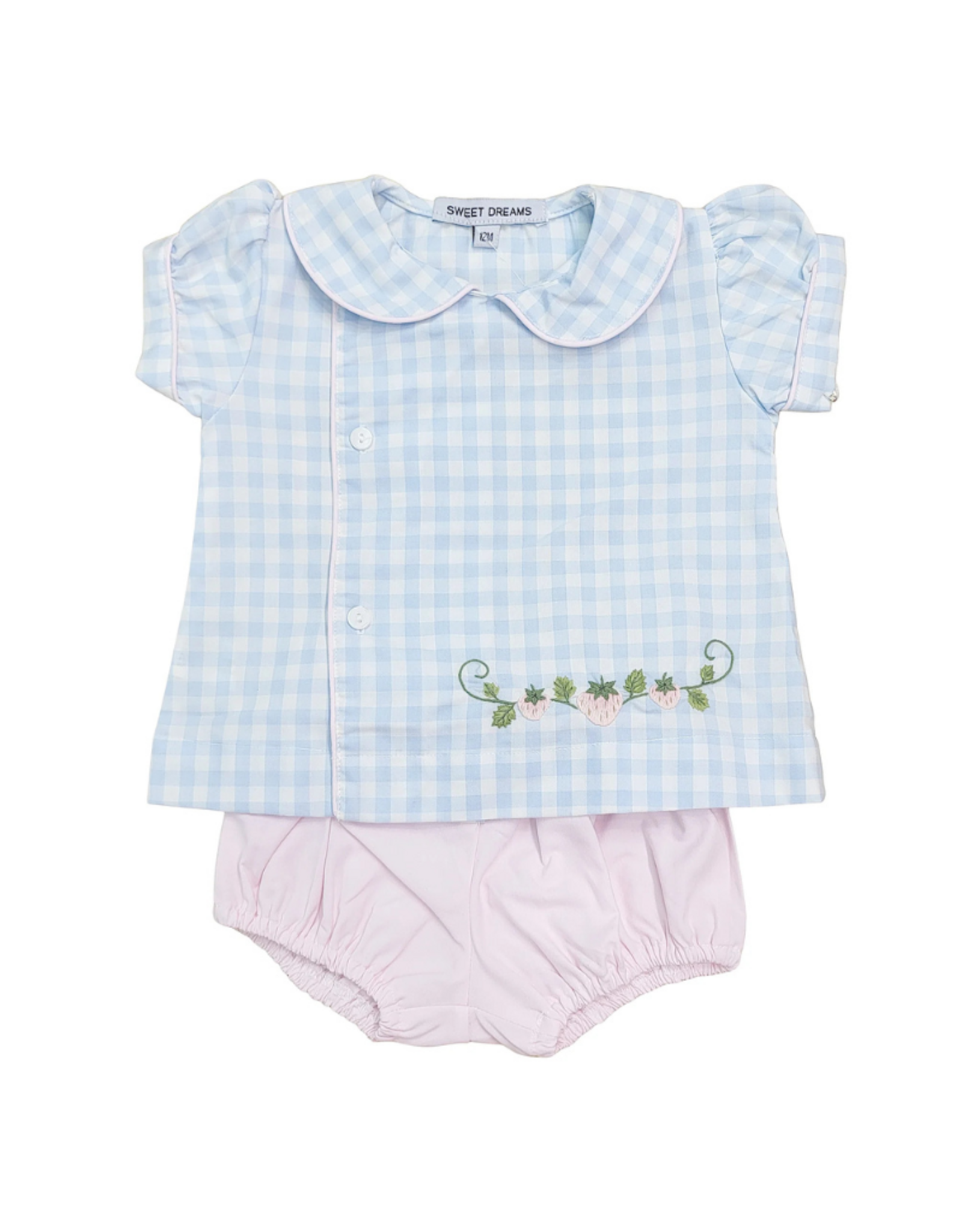 Sweet Dreams Blue Gingham Strawberry Diaper Set