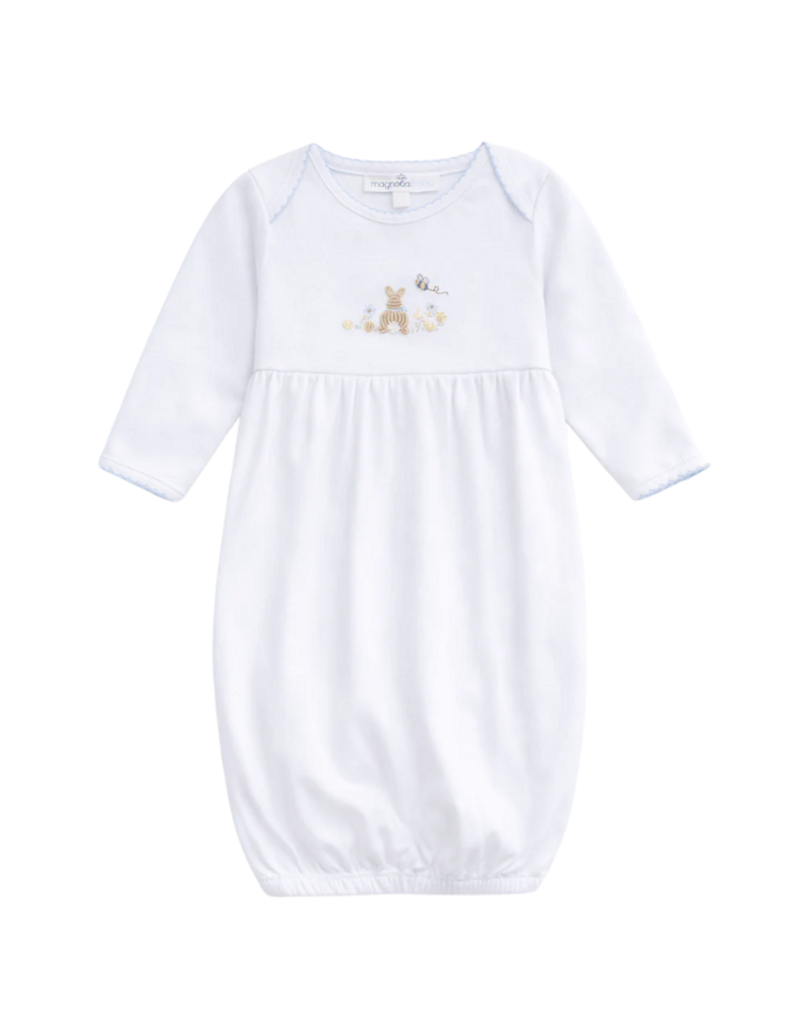Magnolia Baby Bunny Basket Gathered Gown, Light Blue