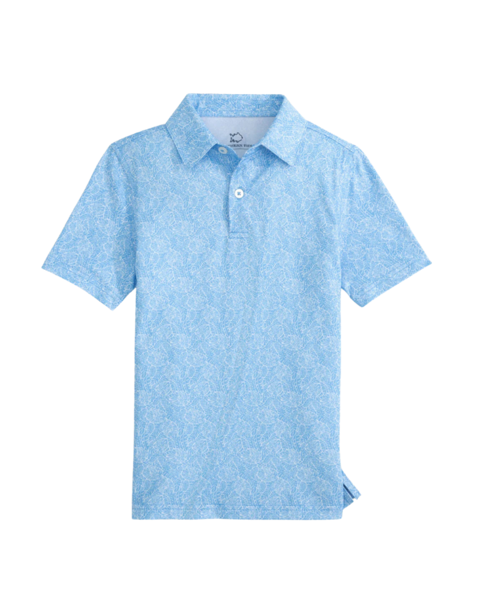 Southern Tide SS Beach Palms Printed Perf Polo, Ocean Channel