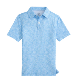 Southern Tide SS Beach Palms Printed Perf Polo, Ocean Channel